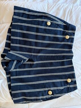 J. Crew Navy and White Striped Button-Accent Mini Skirt